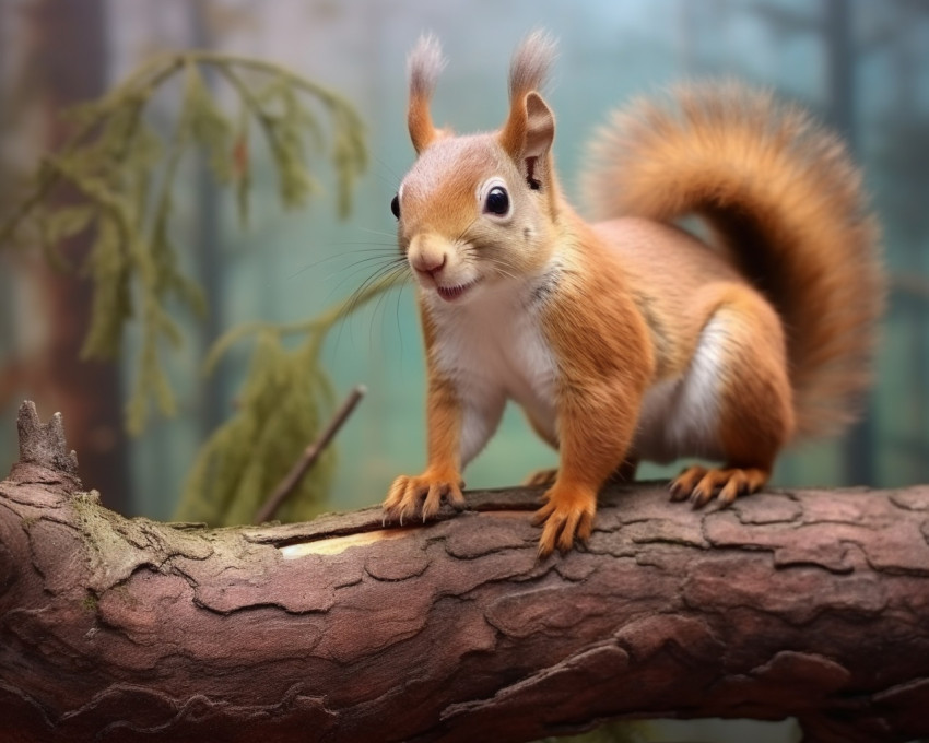 A photo of a european squirrel sitting on a tree branch in the forest full, animal in nature photography Get unlimited access to a library of free ai prompts and ai images to help you generate creative ideas.