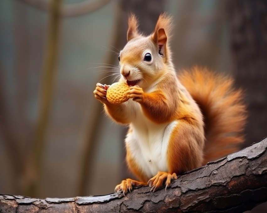 A photo of a european squirrel eating a peanut sitting on a tree branch in the forest, animal in nature photography Get unlimited access to a library of free ai prompts and ai images to help you generate creative ideas.