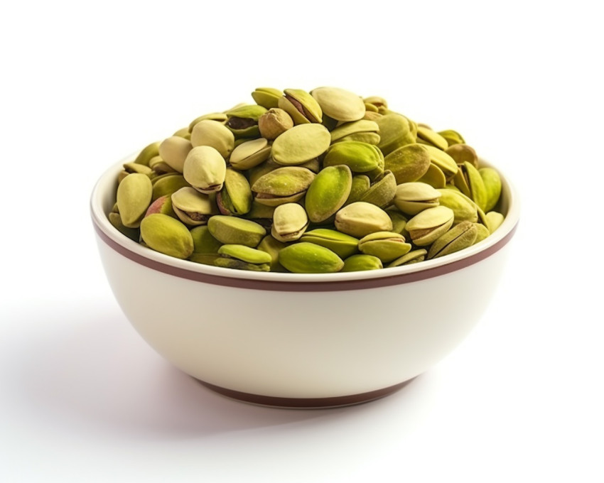 A bowl of pistachios is arranged on a white background A bowl of pistachios is arranged on a white background, pistachio nut image