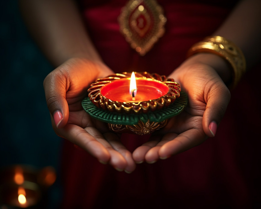 Indian hands holding a candle during diya Indian hands holding a candle during diya, diwali festival stock image, diwali festival ai prompt