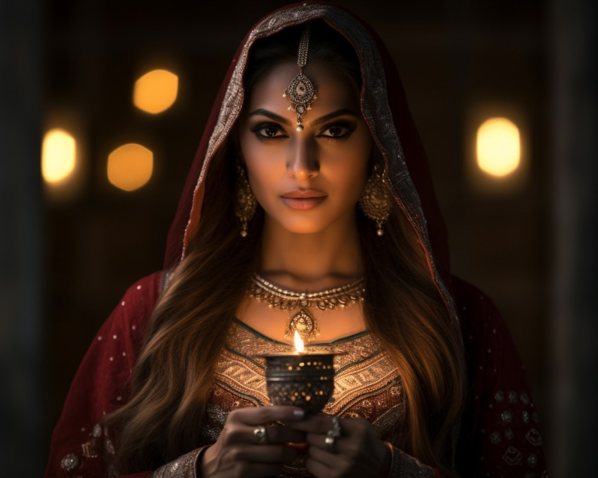 Woman Holding Candle in Cultural Clothing Woman Holding Candle in Cultural Clothing