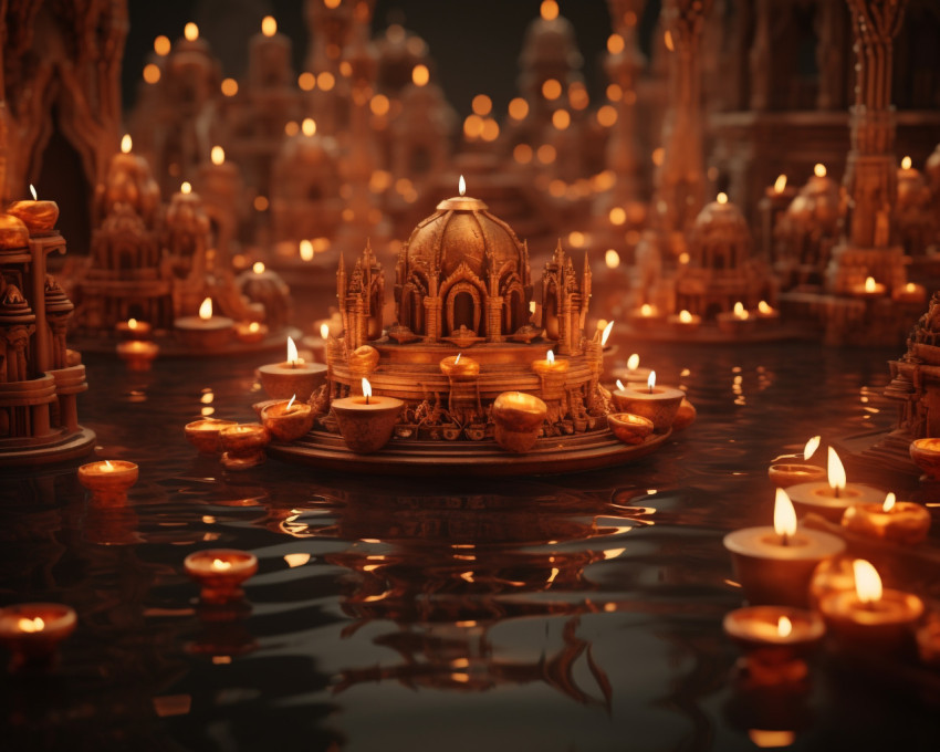 Sparkling candles float on water Sparkling candles float on water, diwali festival stock image, diwali festival ai prompt