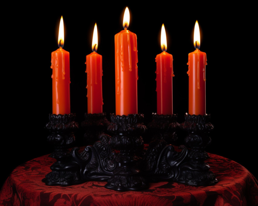 Three candles facing each other on a darkened table Three candles facing each other on a darkened table, diwali festival stock image, diwali festival ai prompt