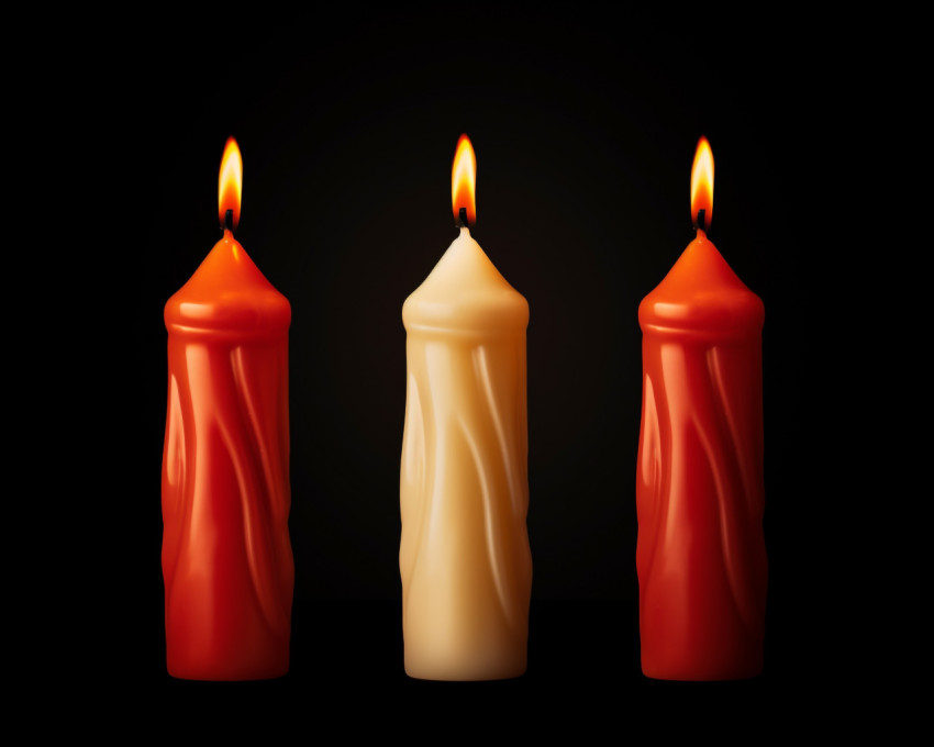 Three red candles sit in a row near a black background Three red candles sit in a row near a black background, diwali festival stock image, diwali festival ai prompt