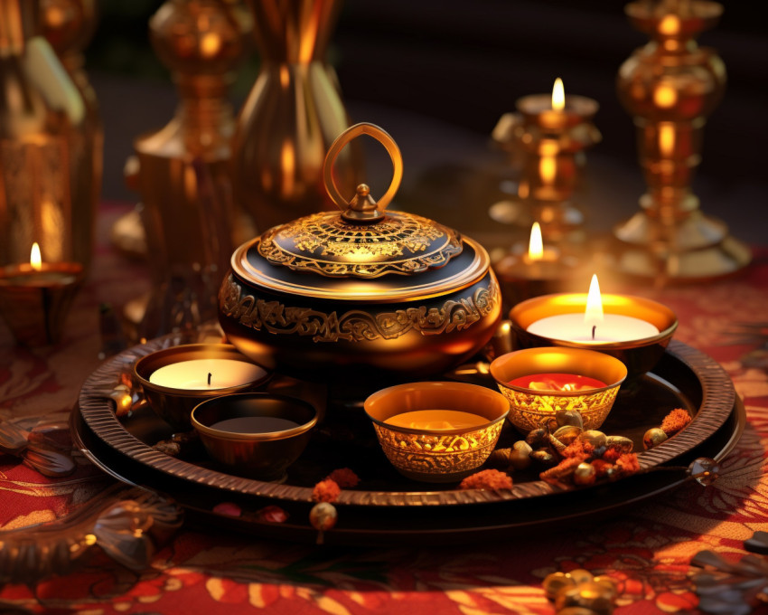 Gold diya kadhai Gold diya kadhai, diwali festival stock image, diwali festival ai prompt
