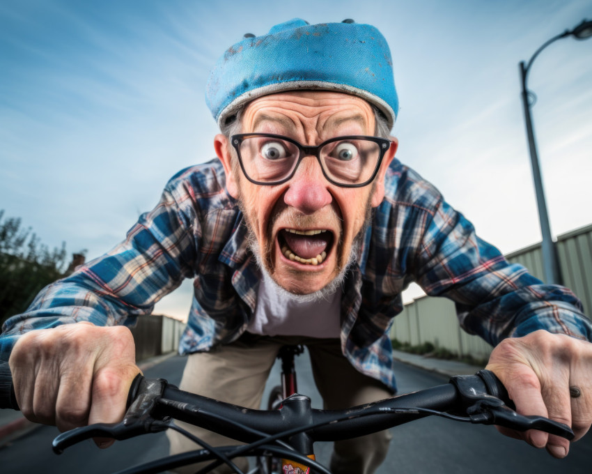 Elderly gentleman cycling outdoors with glasses