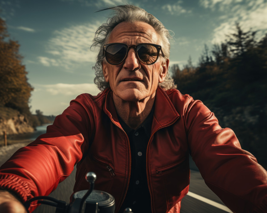 Senior man enjoying a bicycle ride Senior man enjoying a bicycle ride