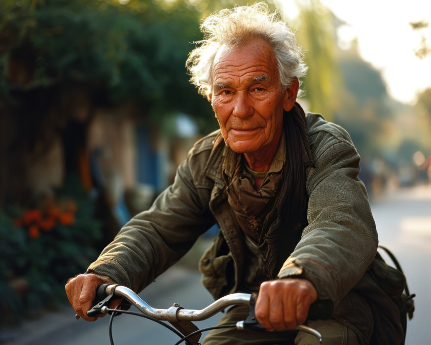 Senior male on bicycle