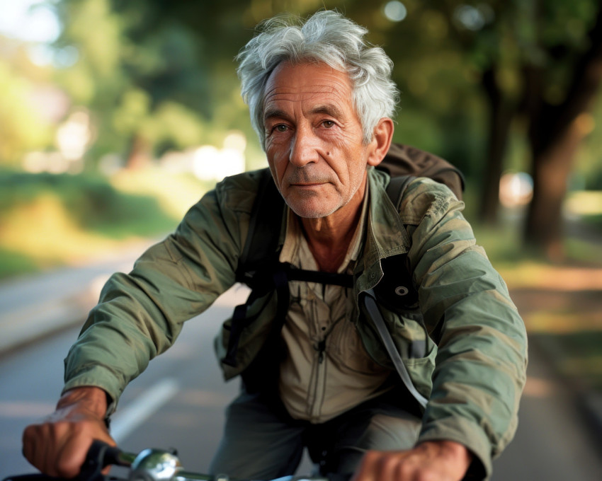 Senior man cycling