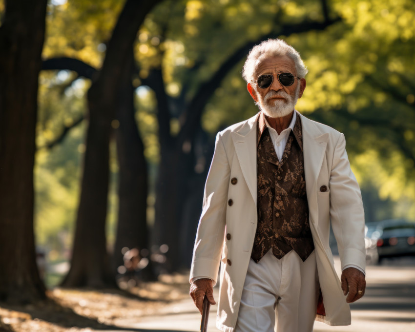 Old man walking peaceful park Old man walking peaceful park