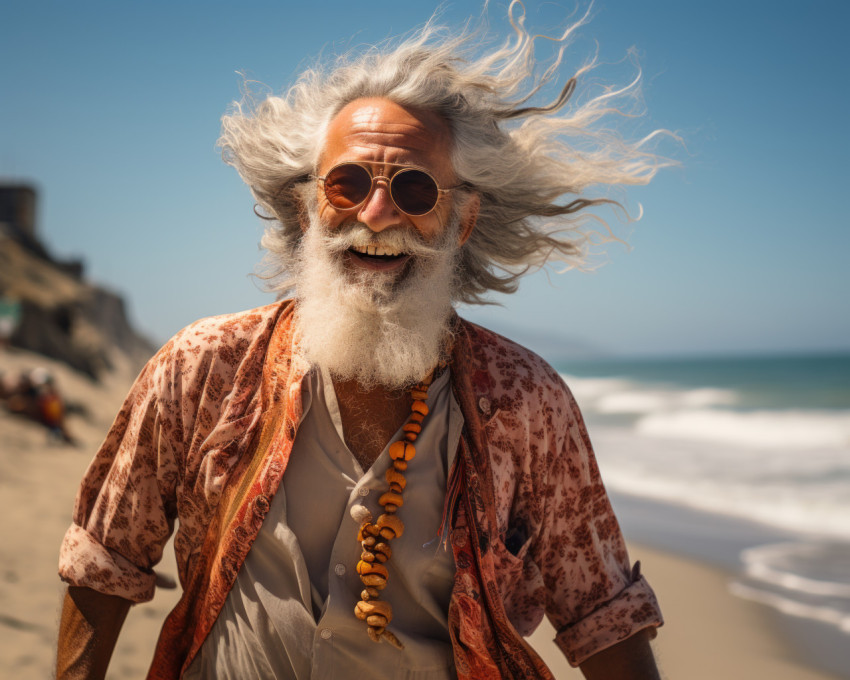 Gentle walk of an older man by the beach Gentle walk of an older man by the beach