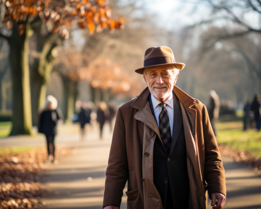 Walk of an older man in the park Walk of an older man in the park