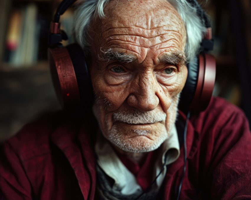 An older gentleman wearing headphone An older gentleman wearing headphone