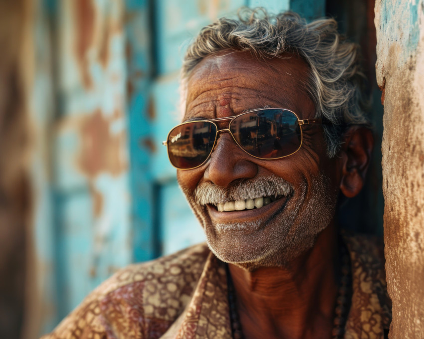 Cheerful grandfather wearing sunglasses Cheerful grandfather wearing sunglasses