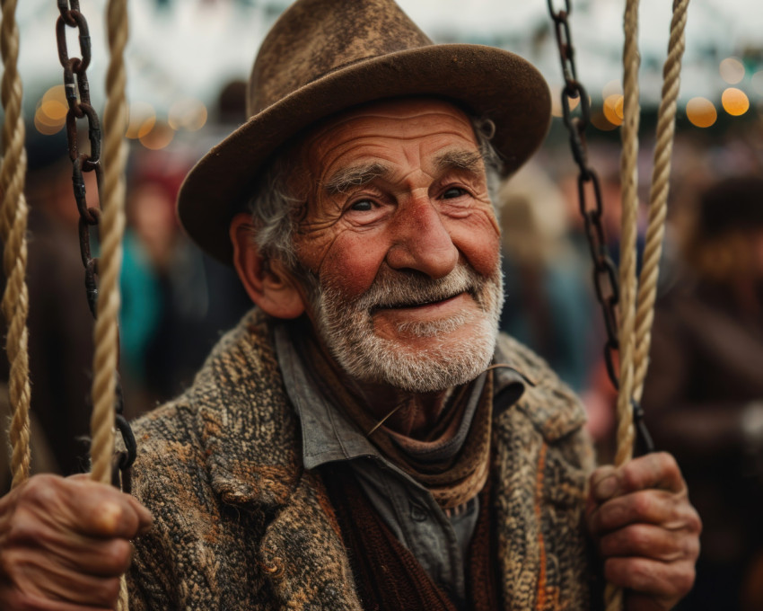 Smiling grandpa enjoying a swing Smiling grandpa enjoying a swing