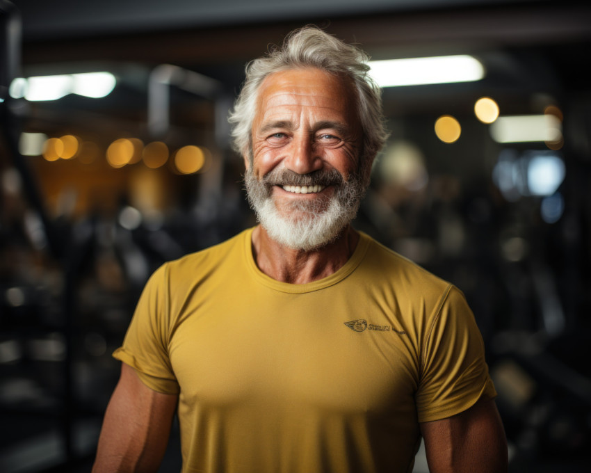 Senior man with gray hair in gym Senior man with gray hair in gym