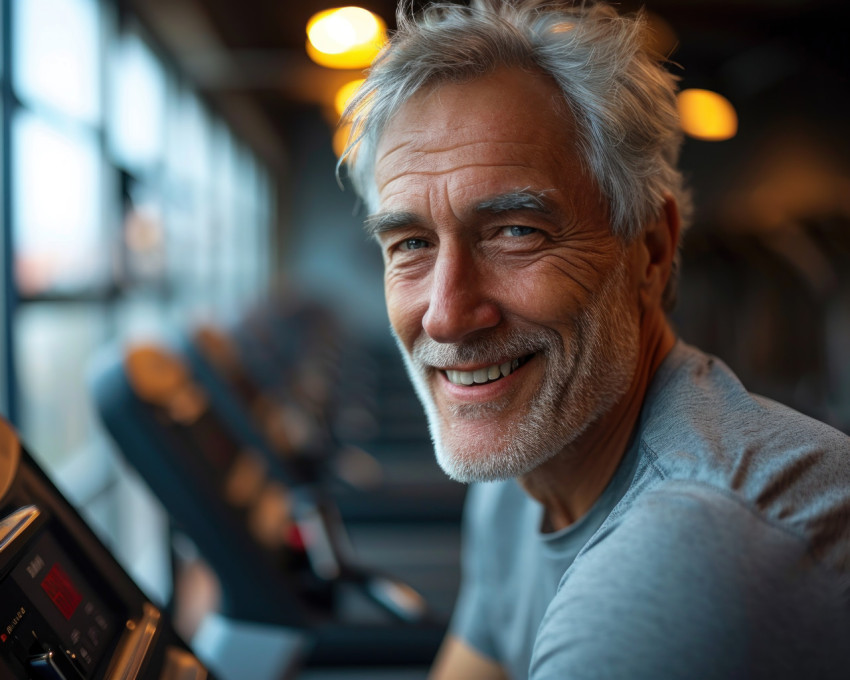 Happy elderly gentleman enjoying treadmill exercise Happy elderly gentleman enjoying treadmill exercise