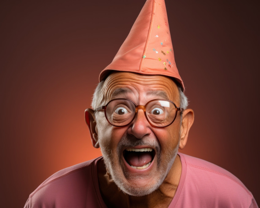 Older gentleman with glasses and fun party hat Older gentleman with glasses and fun party hat