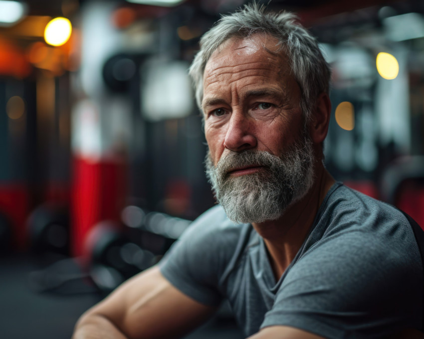 An active grandpa with a beard staying healthy at the gym An active grandpa with a beard staying healthy at the gym