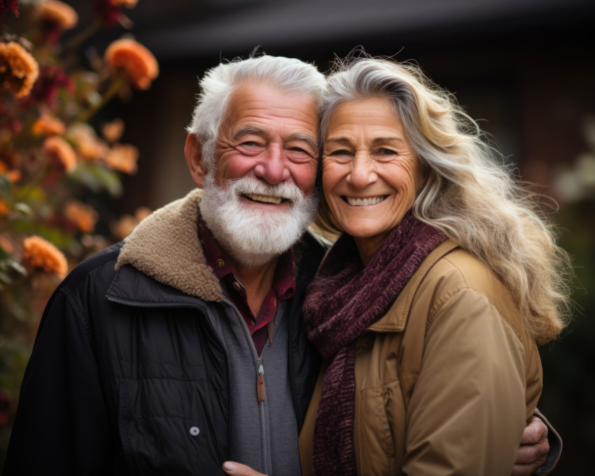 Senior couple embracing the outdoors with smile Senior couple embracing the outdoors with smile