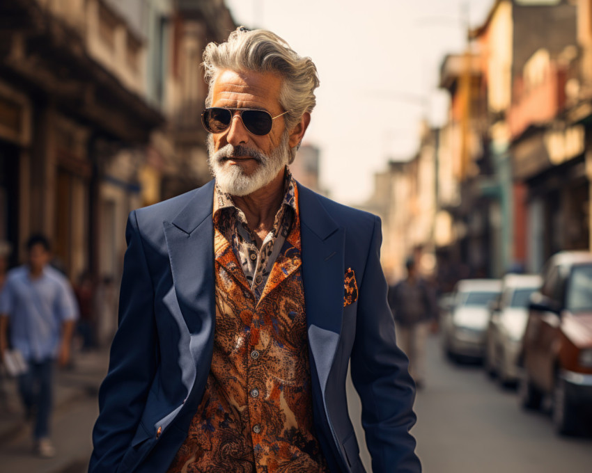 Fashionably dressed old man enjoying city stroll in suit Fashionably dressed old man enjoying city stroll in suit