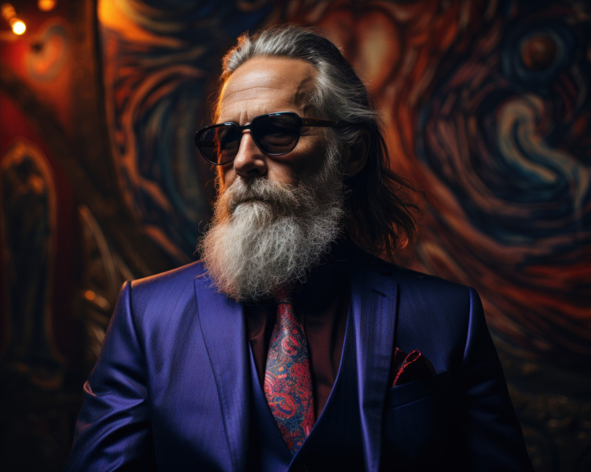 Old man showcasing style in suit and eyewear Old man showcasing style in suit and eyewear