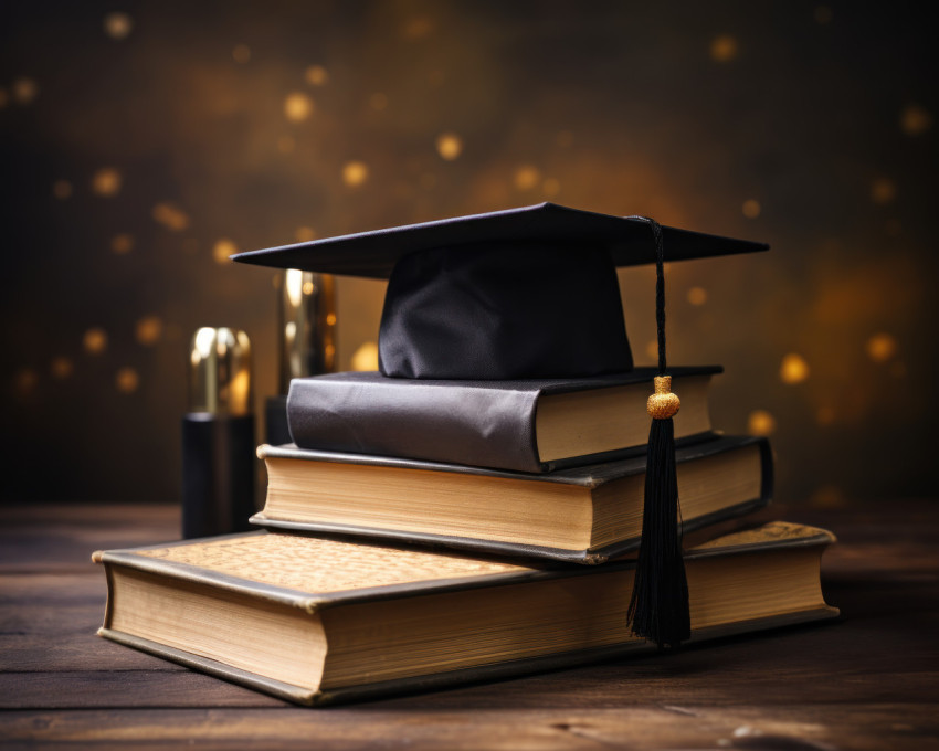 Graduation cap resting on a stack of books Graduation cap resting on a stack of books