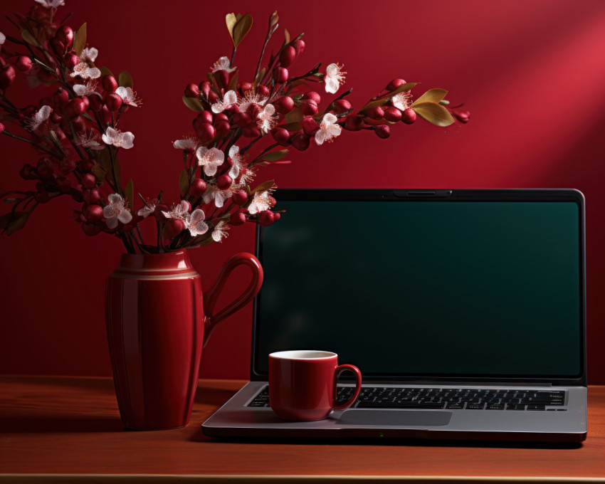 Laptop flower pot and coffee cup Laptop flower pot and coffee cup