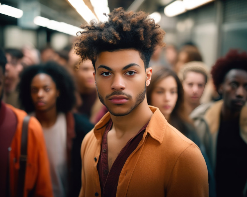 A man strides forward through a crowd A man strides forward through a crowd