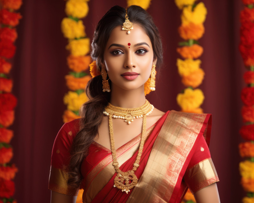 Beautiful indian marathi woman in traditional outfit showcasing cultural elegance and pride Beautiful indian marathi woman in traditional outfit showcasing cultural elegance and pride