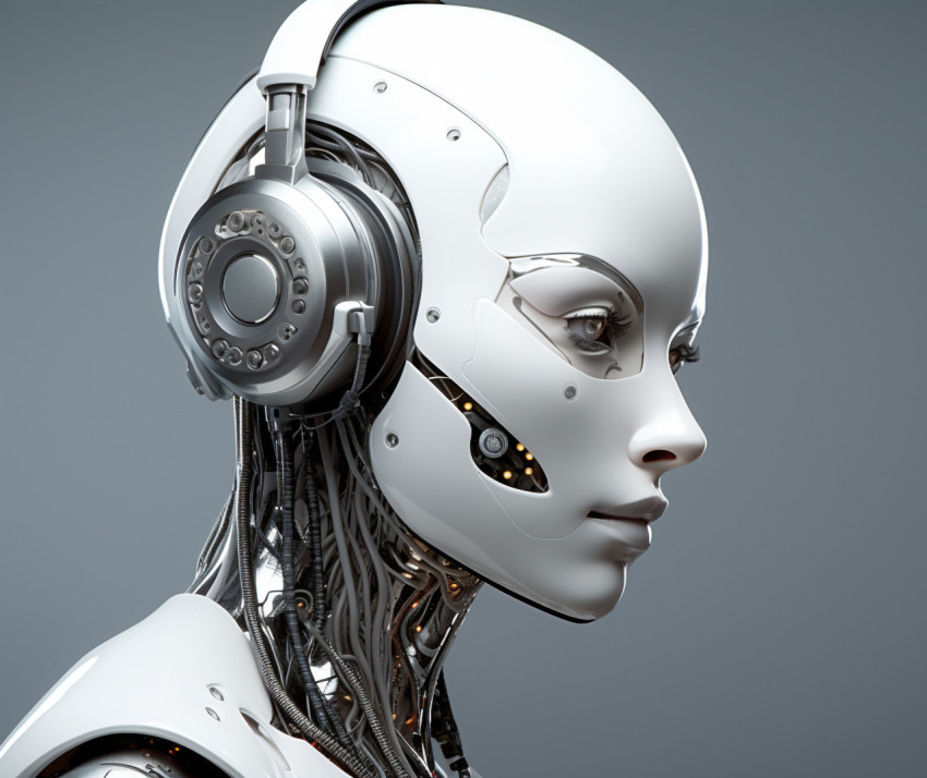 A robot with a head with headphones on the same background A robot with a head with headphones on the same background