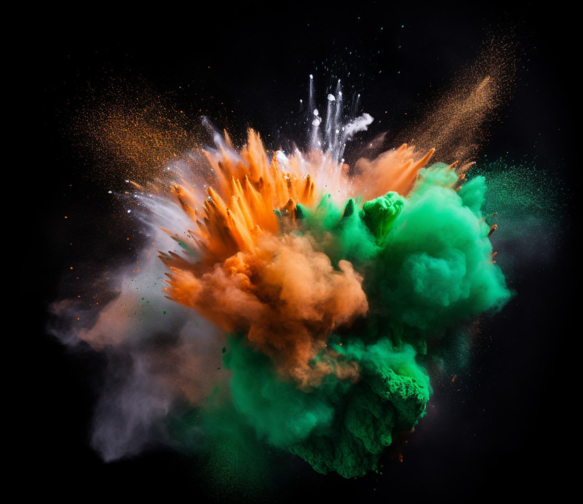 Flag of india in a powder explosion on a black background Flag of india in a powder explosion on a black background, independence day stock image, independence day ai prompt