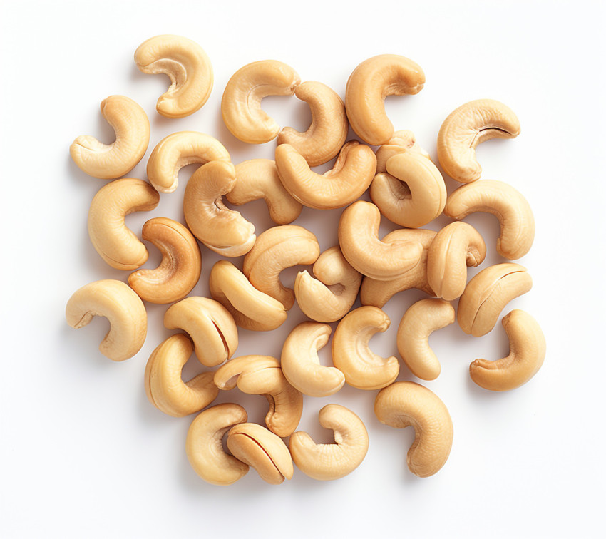 Abundance of roasted cashews on white Abundance of roasted cashews on white, cashew image