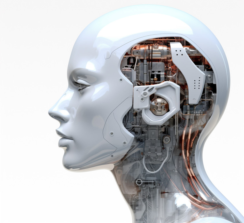 A 3D image of a robot head made with computer graphics technolog A 3D image of a robot head made with computer graphics technolog