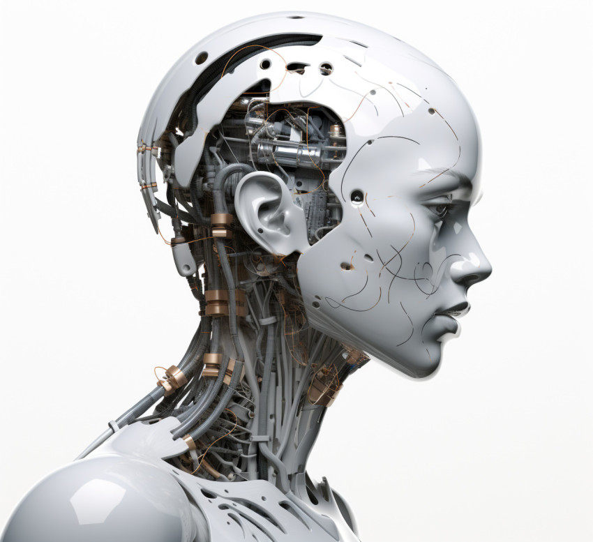 A non human robot on a blue background A non human robot on a blue background