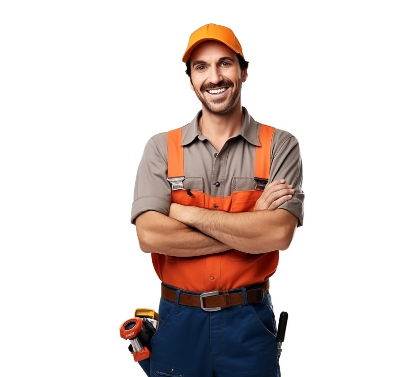 Approachable smiling plumber isolated on white background Approachable smiling plumber isolated on white background