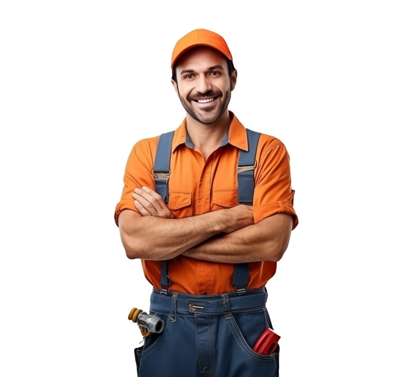 Approachable smiling plumber isolated on white background Approachable smiling plumber isolated on white background