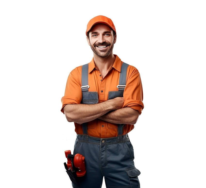 Approachable smiling plumber isolated on white background Approachable smiling plumber isolated on white background