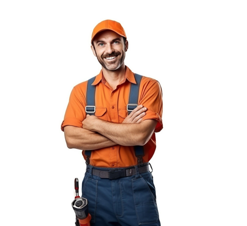Approachable smiling plumber isolated on white background Approachable smiling plumber isolated on white background