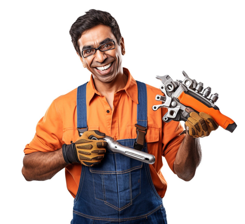 Happy Indian craftsman in white background Happy Indian craftsman in white background