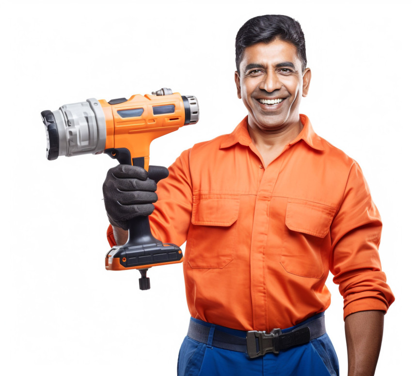 Happy Indian craftsman in white background Happy Indian craftsman in white background