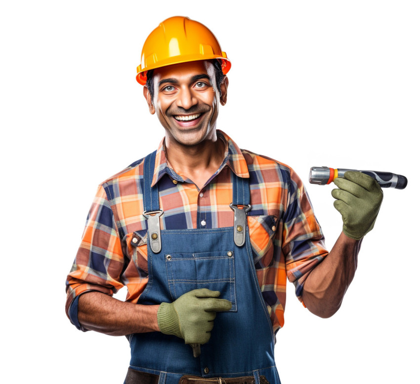 Happy indian craftsman in white background Happy indian craftsman in white background