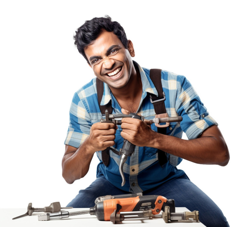 Happy Indian craftsman in white background Happy Indian craftsman in white background