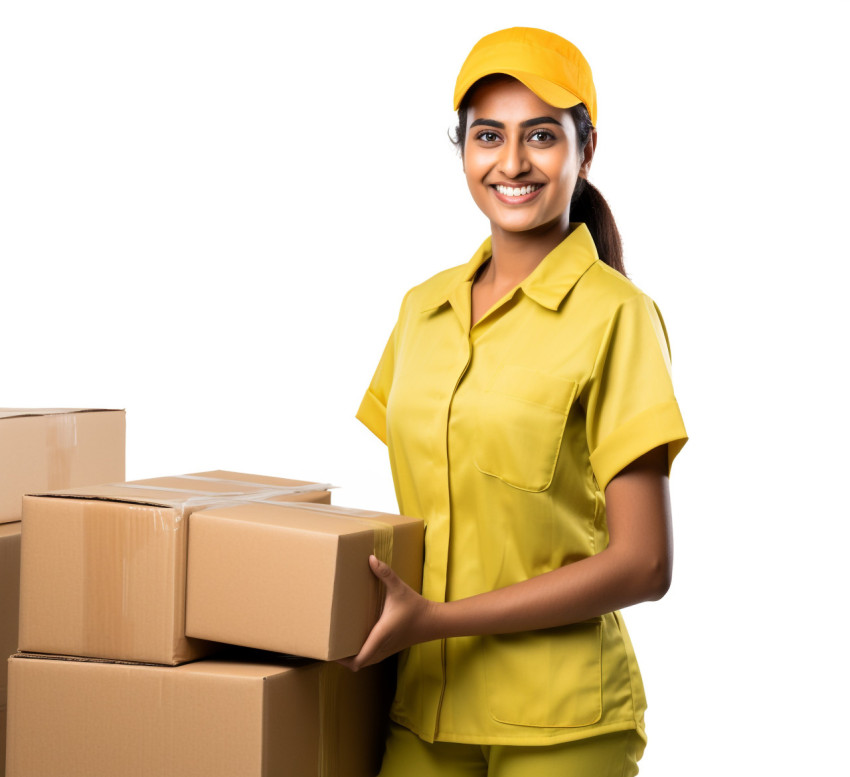 Cheerful Indian woman factory worker isolated on white background Cheerful Indian woman factory worker isolated on white background