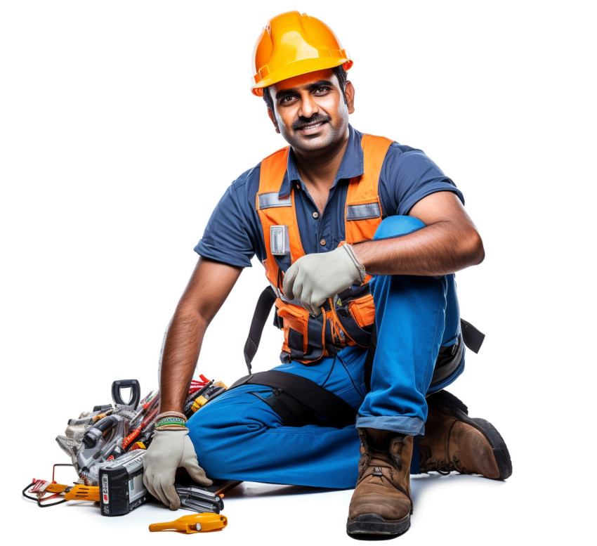 Indian electrician isolated on white Indian electrician isolated on white