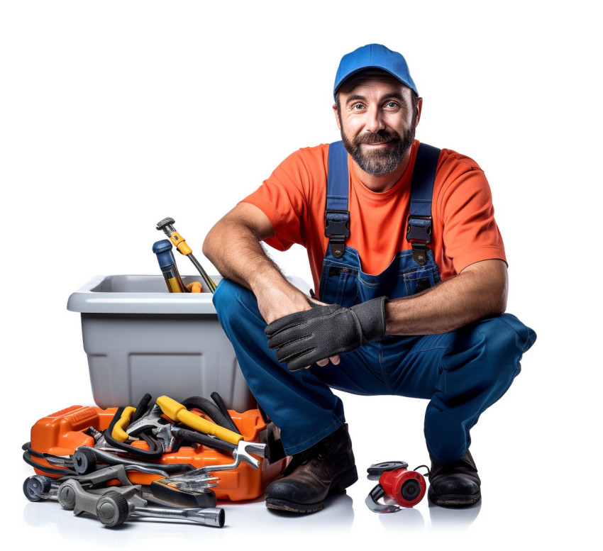 Plumber in white uniform isolated on white background Plumber in white uniform isolated on white background