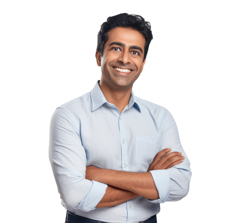 Indian glazier smiling and posing on white background Indian glazier smiling and posing on white background