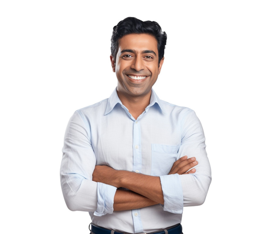 Indian glazier smiling and posing on white background Indian glazier smiling and posing on white background