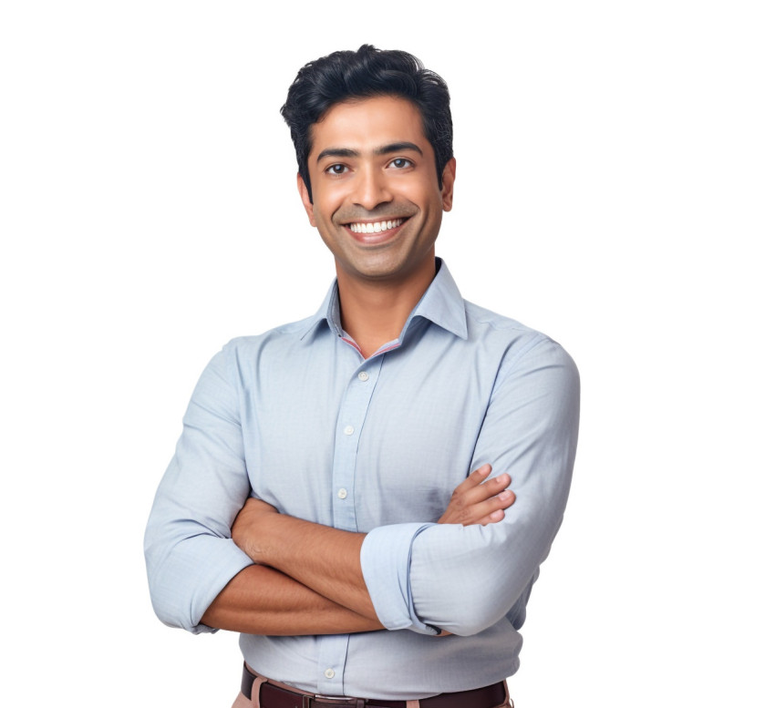 Indian glazier smiling and posing on white background Indian glazier smiling and posing on white background