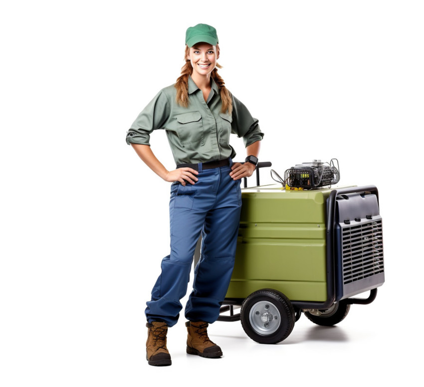 Smiling HVAC technician woman on white background Smiling HVAC technician woman on white background